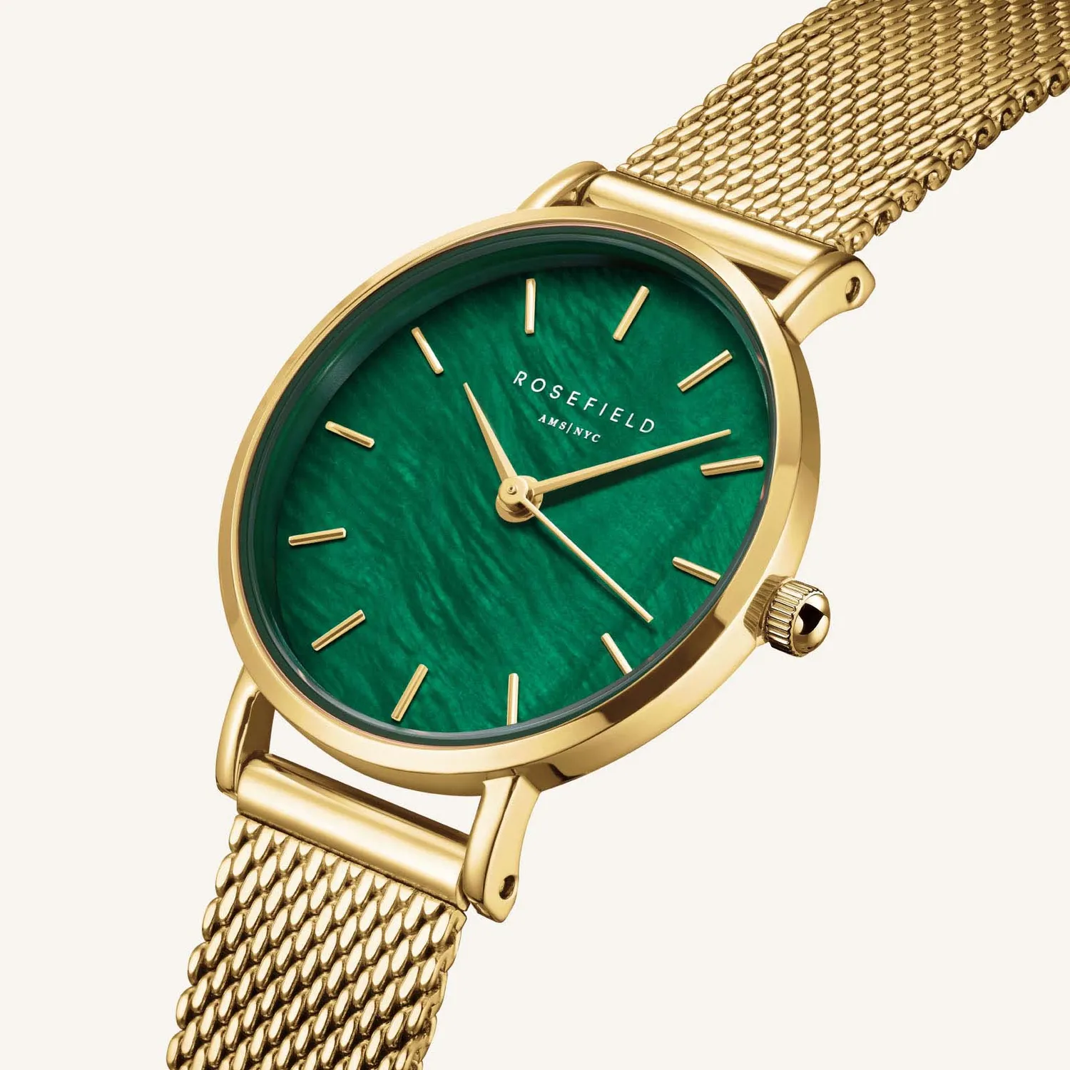 Rosefield Small Edit Emerald Mesh klokke 26 mm gull