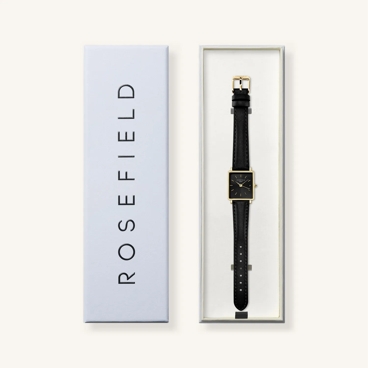 Rosefield Boxy XS Black Leather klokke svart skinn 22 mm