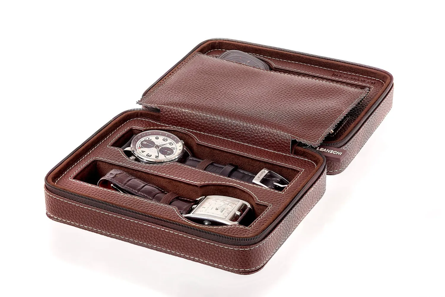Leanschi ZIP-pouch oppbevaring for 4 klokker brun PU