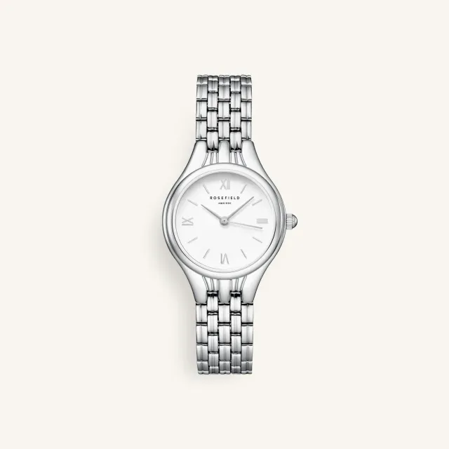 Rosefield Muse White Silver klokke 26 × 34,1 mm, hvit urskive