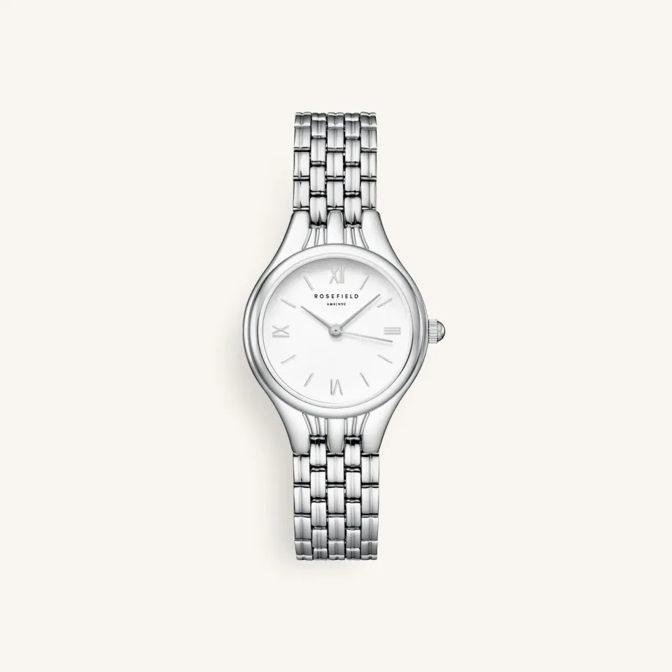 Rosefield Muse White Silver klokke 26 × 34,1 mm, hvit urskive