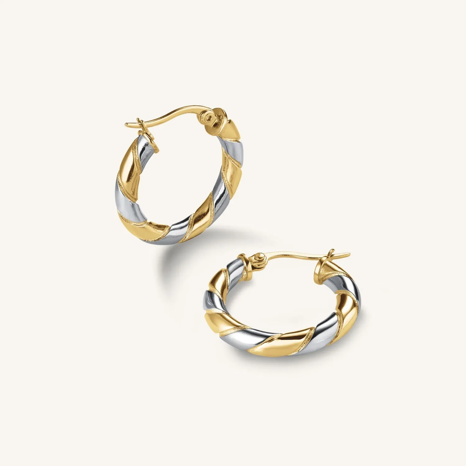 Rosefield Essentials Duotone Swirl Hoops øredobber gull og sølv stål