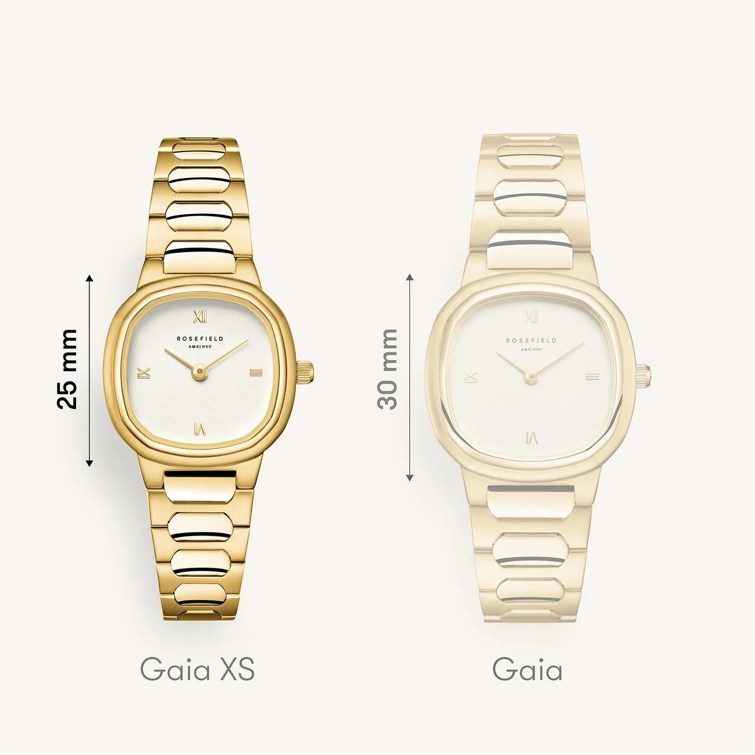 Rosefield Gaia XS Gold klokke gull kremfarget urskive
