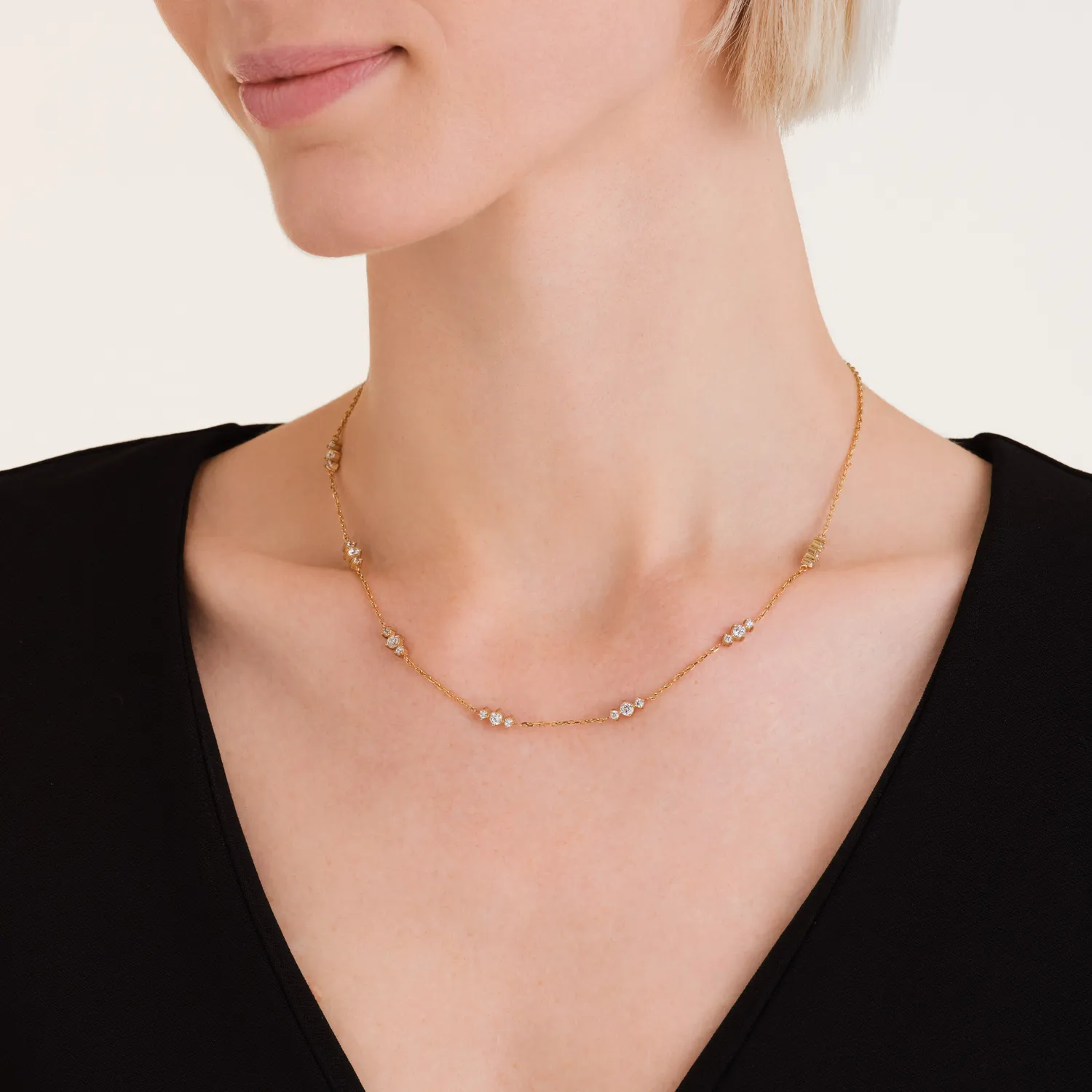 Rosefield Triple Stones halskjede gull