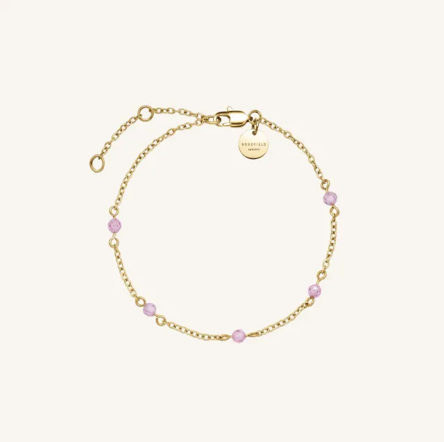 Rosefield Pink Stone armbånd gullbelagt justerbart