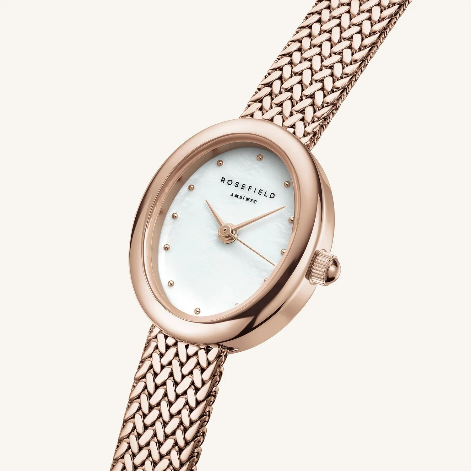 Rosefield Mini Oval Rose Gold klokke 18 × 22 mm perlemor