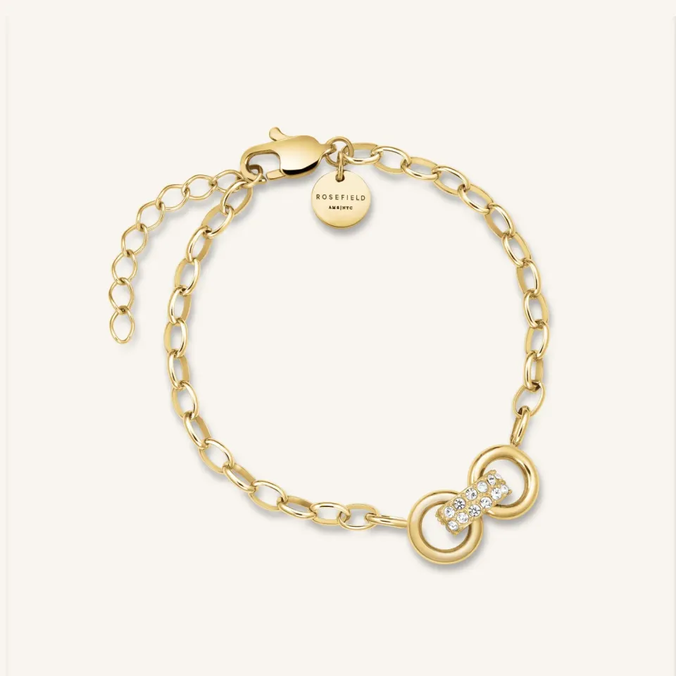 Rosefield Bow Studs Bracelet armbånd gullbelagt stål 16,5–19,5 cm