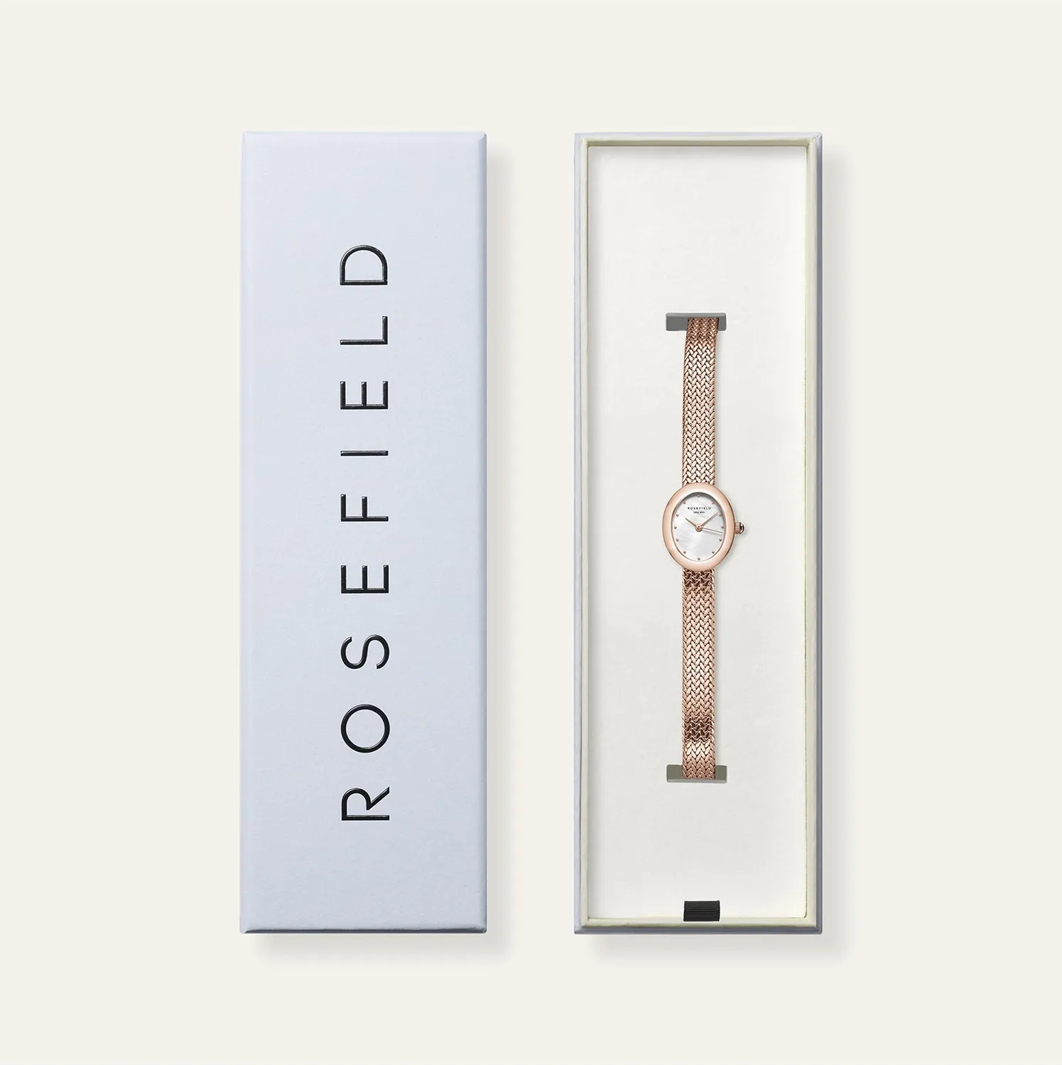 Rosefield Mini Oval Rose Gold klokke 18 × 22 mm perlemor
