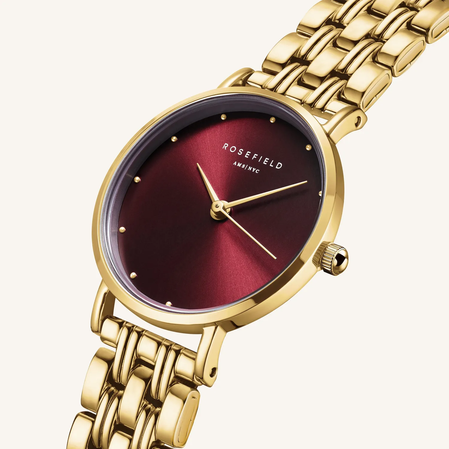Rosefield Small Edit Burgundy klokke 26 mm gullfarget stål