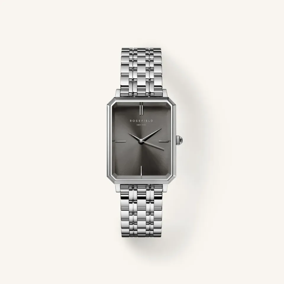 Rosefield Octagon Grey klokke sølv stål grå urskive