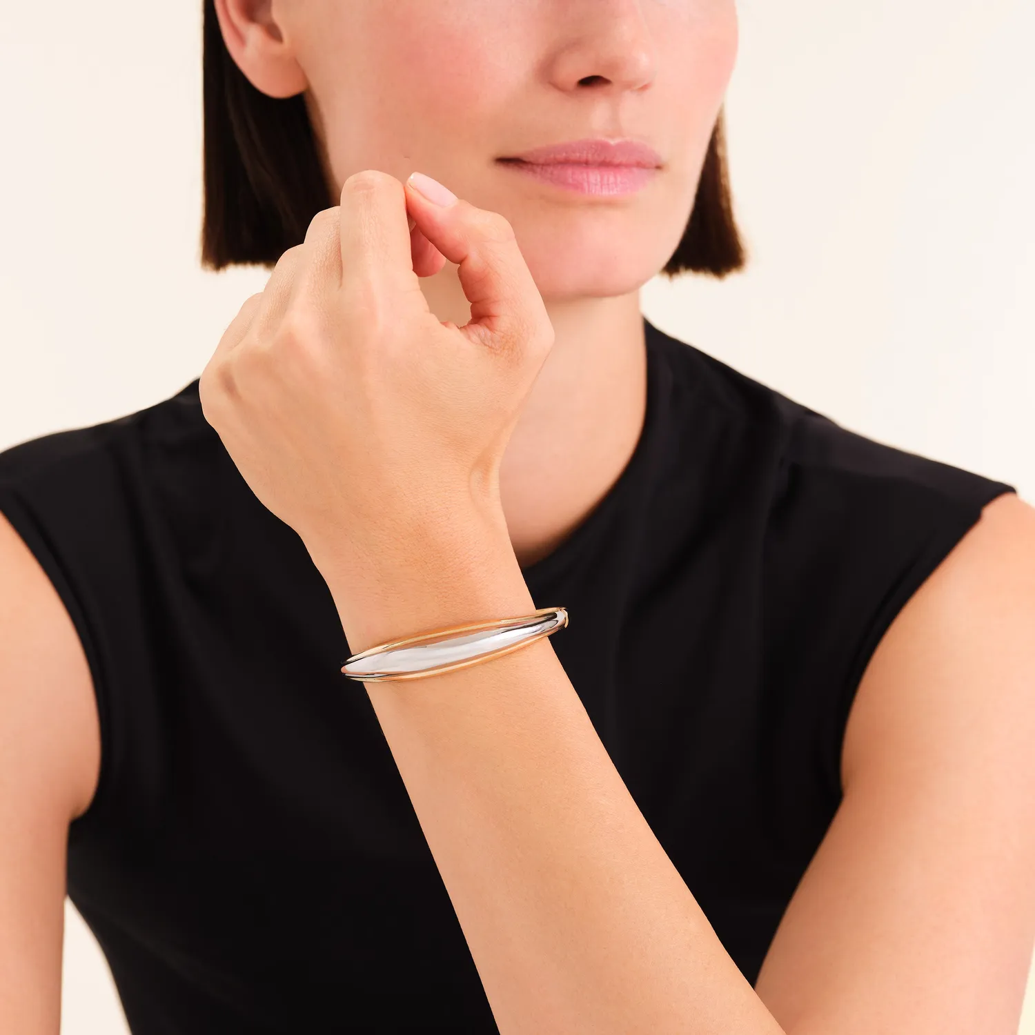 Rosefield Dome Duotone Bangle armring gull og sølv