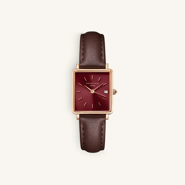 Rosefield Boxy XS Dark Brown Leather klokke brun skinnrem