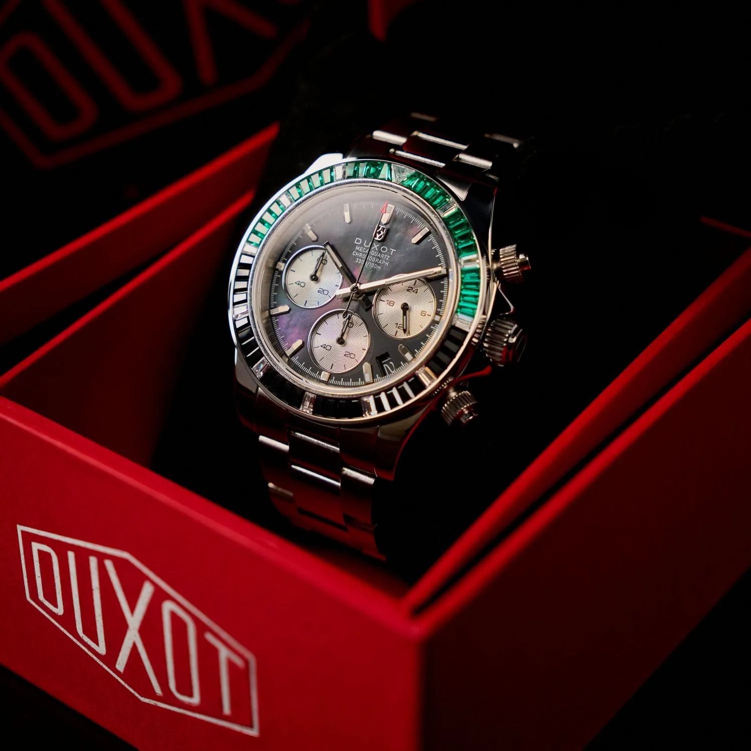 Duxot Accelero Rainbow Chronograph kronograf Pearl Green Emerald 40 mm
