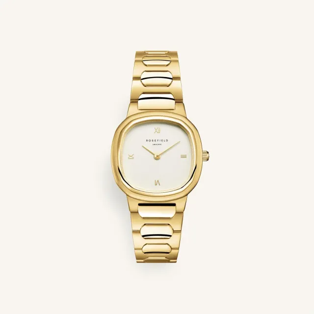 Rosefield Gaia Gold klokke gull 30 mm kremfarget skive