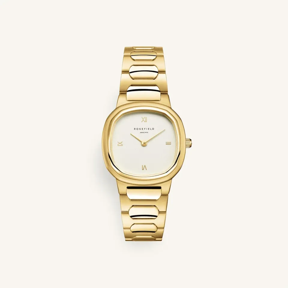 Rosefield Gaia Gold klokke gull 30 mm kremfarget skive