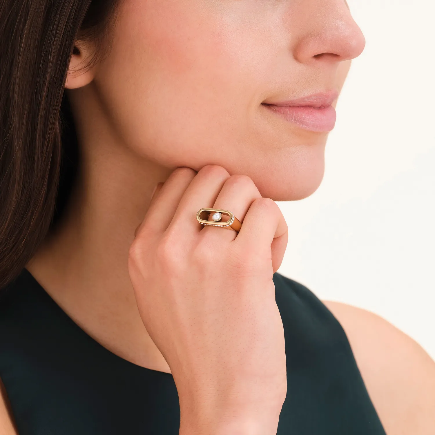 Rosefield Pearl Crystals Ring ring gull størrelse 48