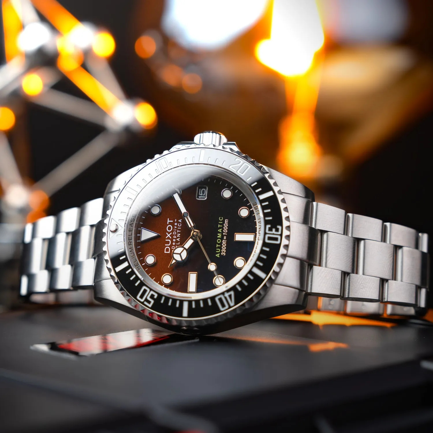 Duxot Atlantica Deep Dive Automatic Limited Edition dykkerklokke Cacao Brown 100 ATM