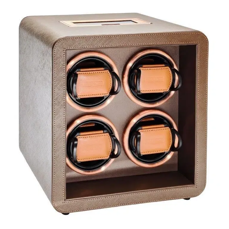 Leanschi WM04 watch winder for 4 klokker brun saffiano