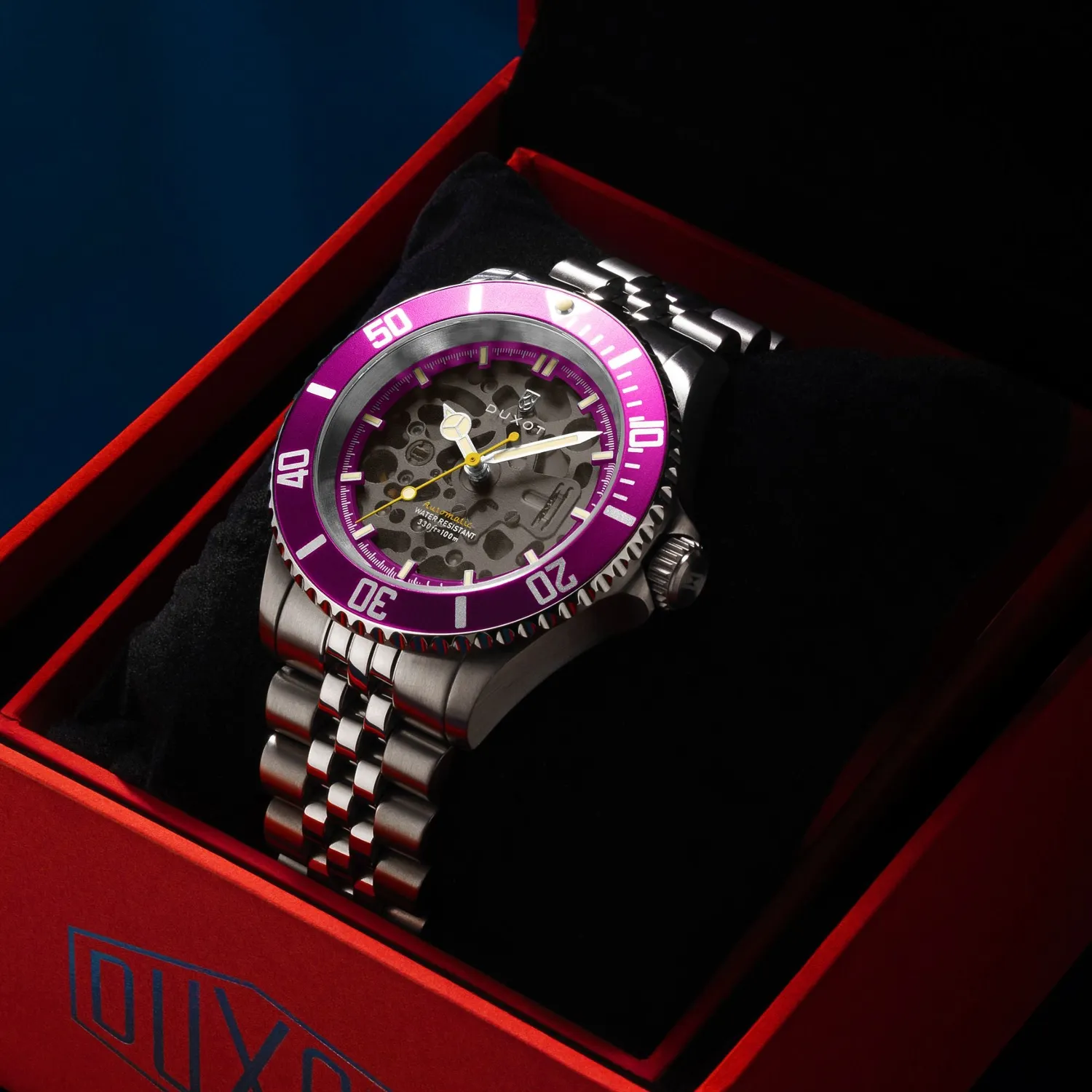 Duxot Atlantica Skeleton Diver Automatic Sunset Purple klokke 100 m