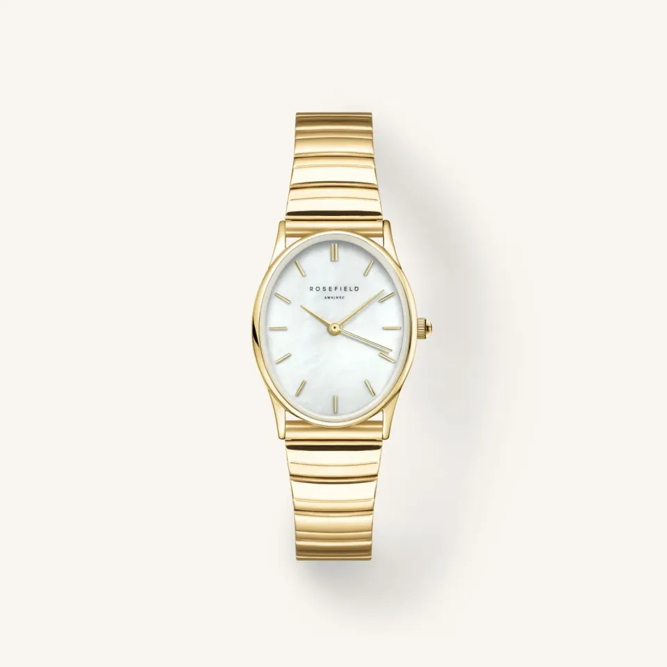 Rosefield Oval Pearl Gold klokke gull 24 × 29 mm