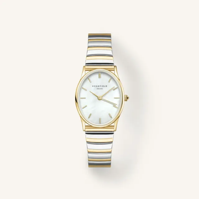 Rosefield Oval Pearl Duotone klokke 24 x 29 mm perlemorshvit urskive