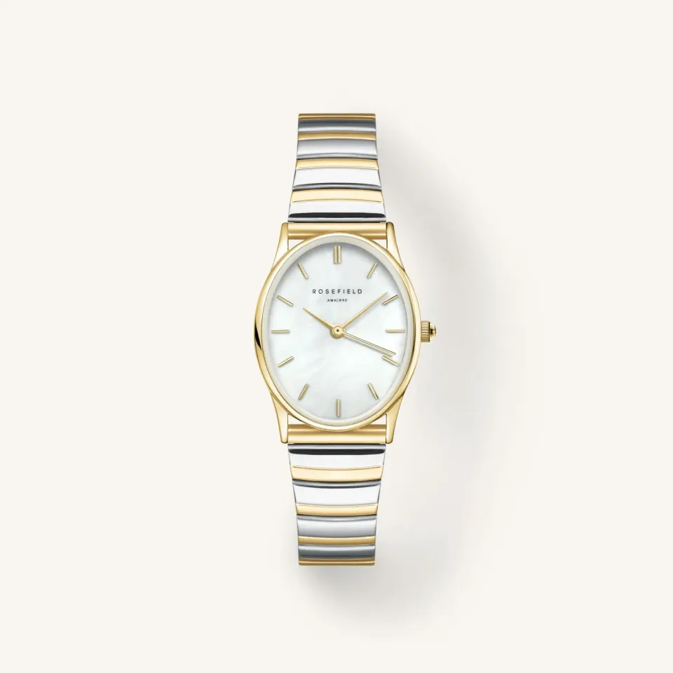 Rosefield Oval Pearl Duotone klokke 24 x 29 mm perlemorshvit urskive