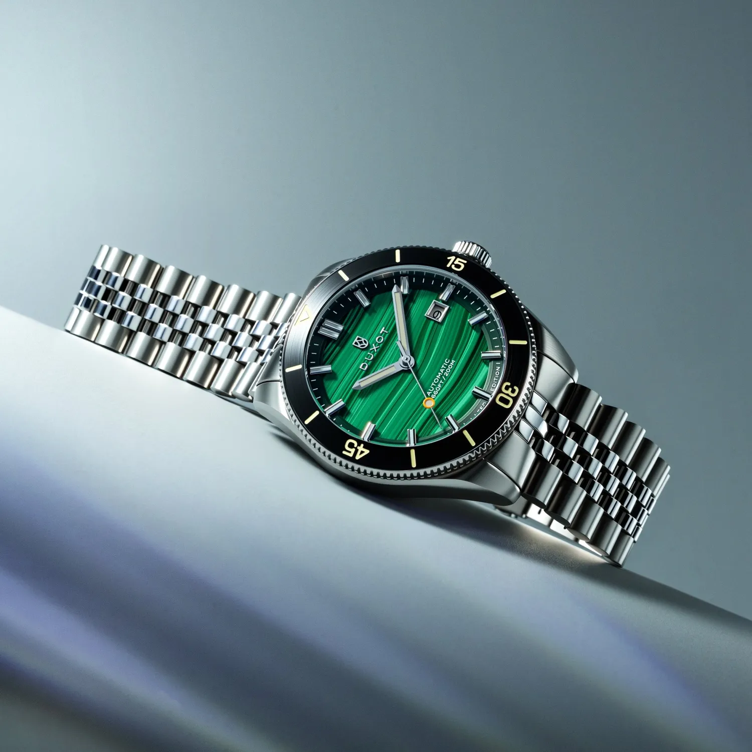 Duxot Pacifico Malachite automatisk klokke naturstein