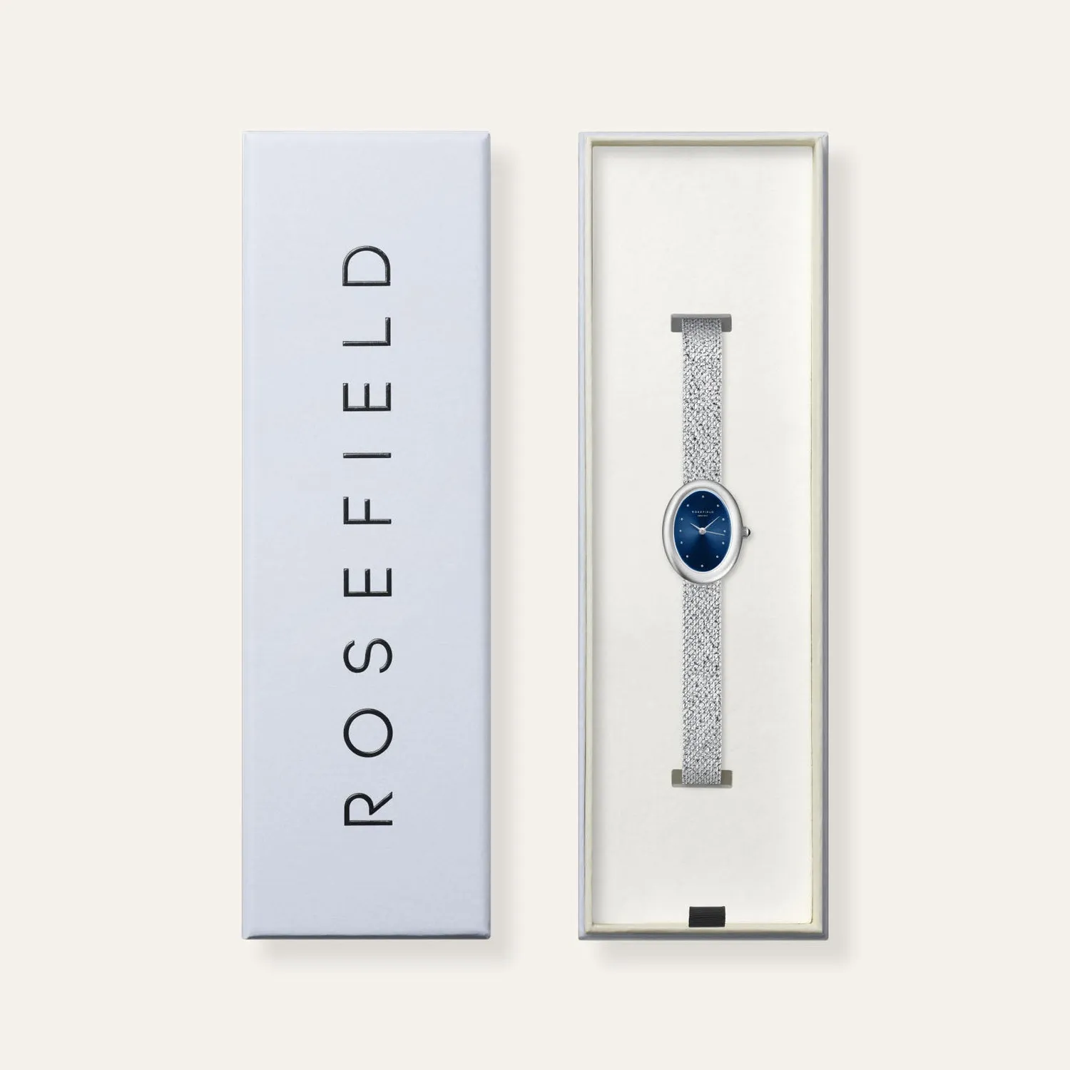 Rosefield Ovale Indigo Silver klokke sølv 22 × 29 mm
