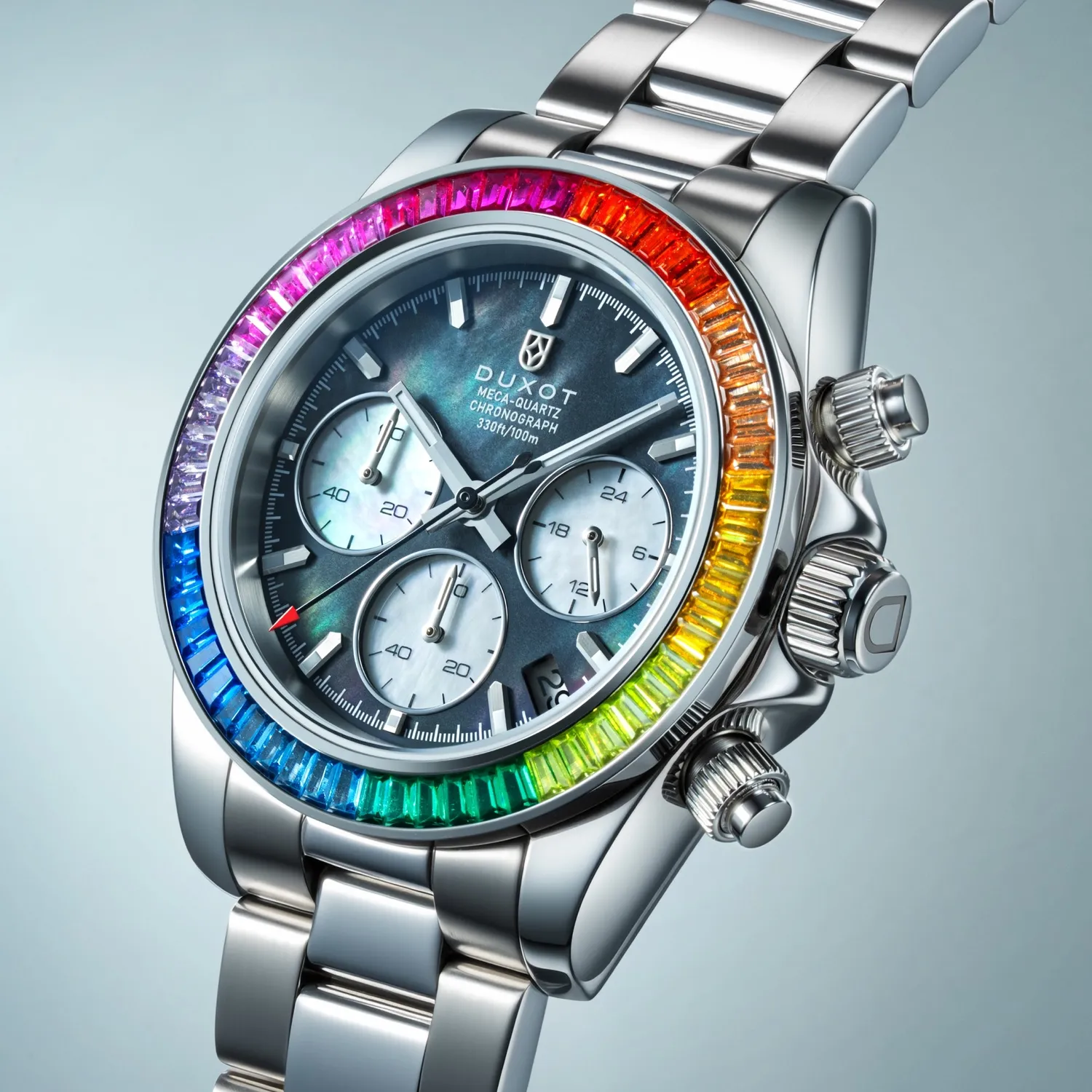 Duxot Accelero Rainbow Chronograph kronograf Pearl Black 40 mm safirglass