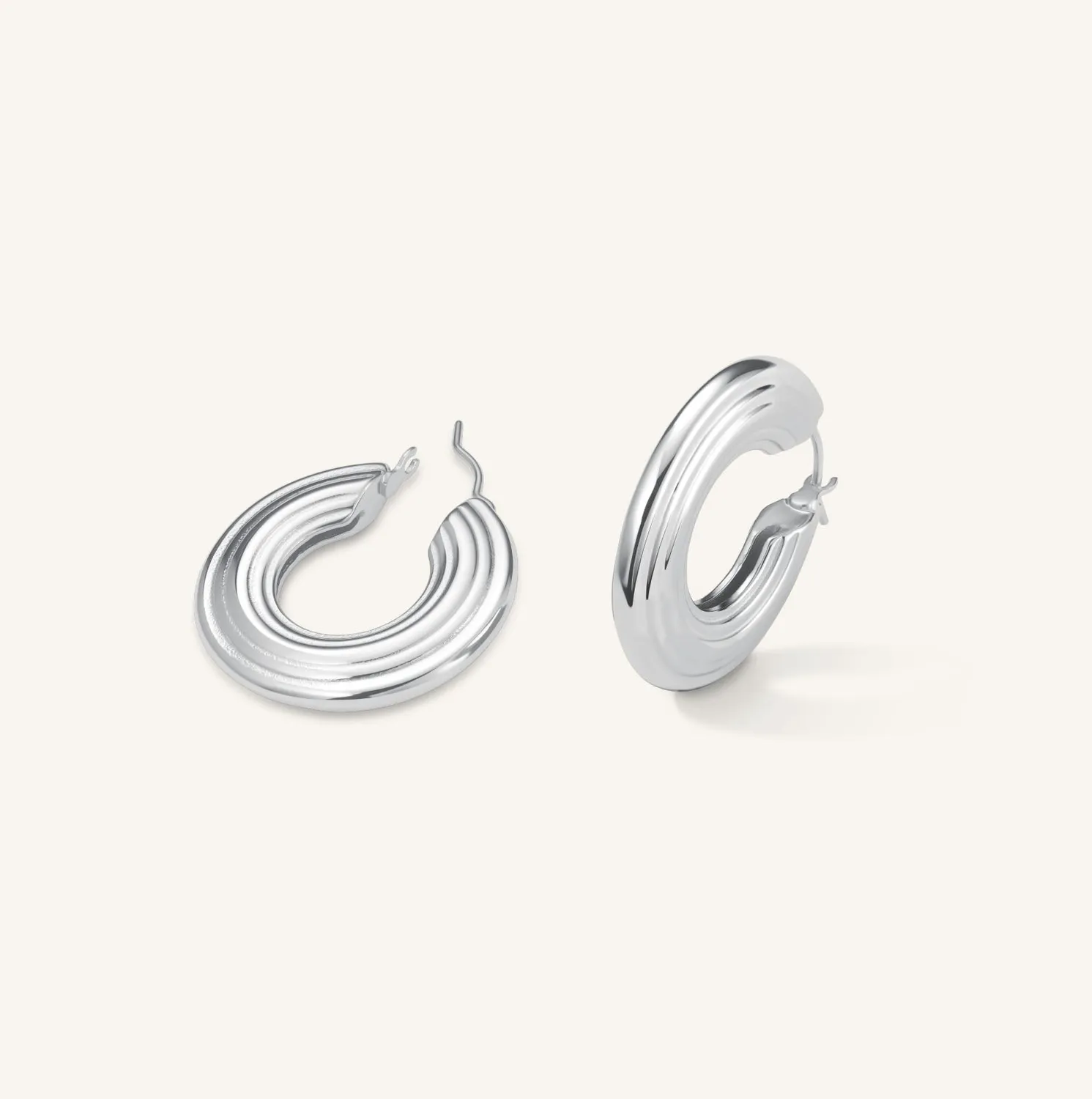 Rosefield Flat Striped Hoops øredobber gull og sølv