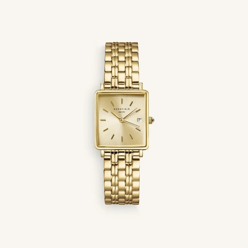 Rosefield Boxy XS Champagne klokke gull lenke