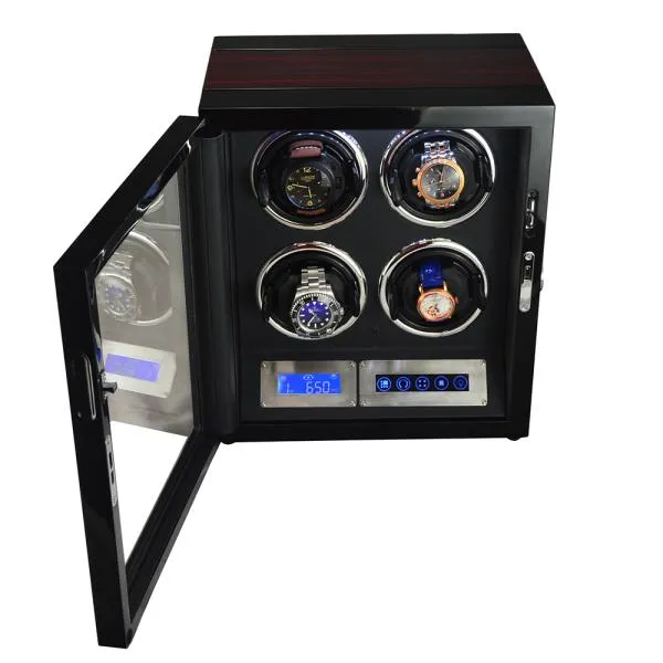 Perfekt Ur Winder for 4 klokker glossy sort brun med fjernkontroll