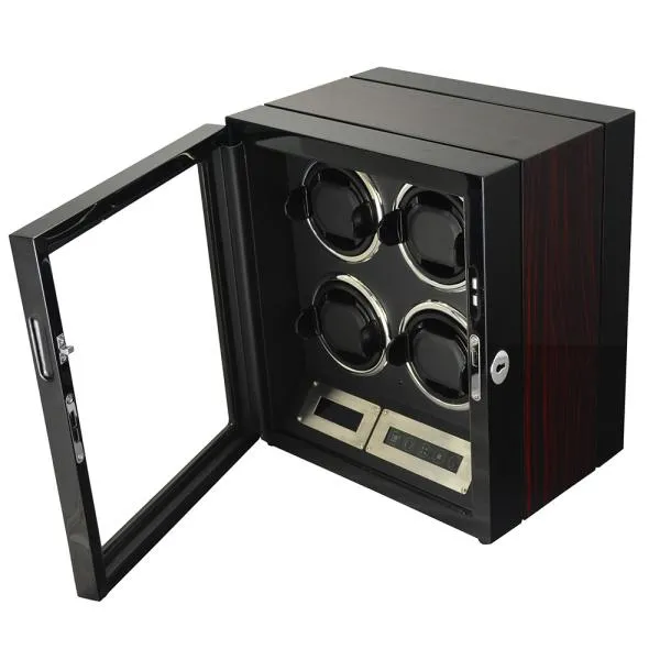 Perfekt Ur Winder for 4 klokker glossy sort brun med fjernkontroll