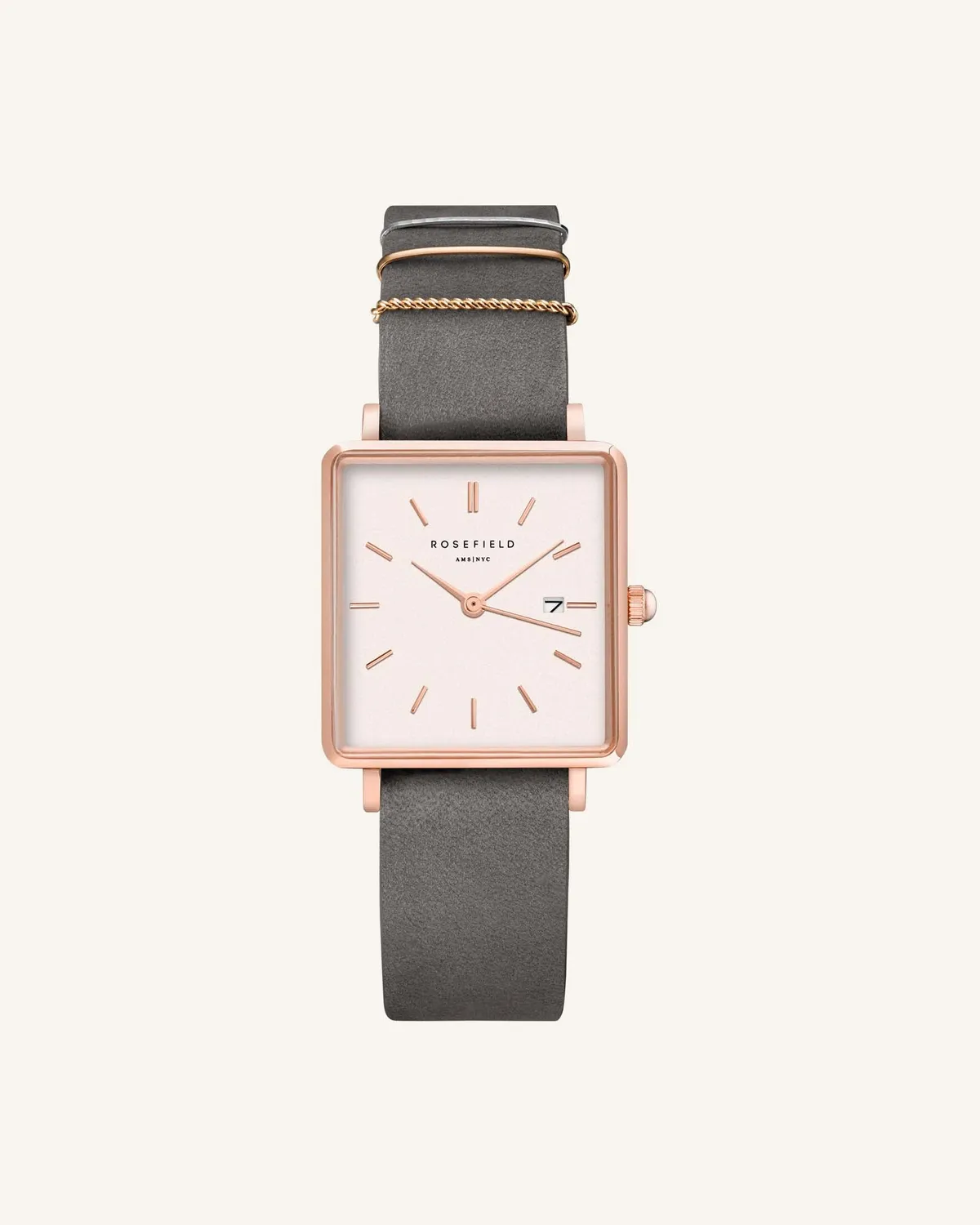 Rosefield Elephant Grey rem 16 mm nubuckskinn roségull