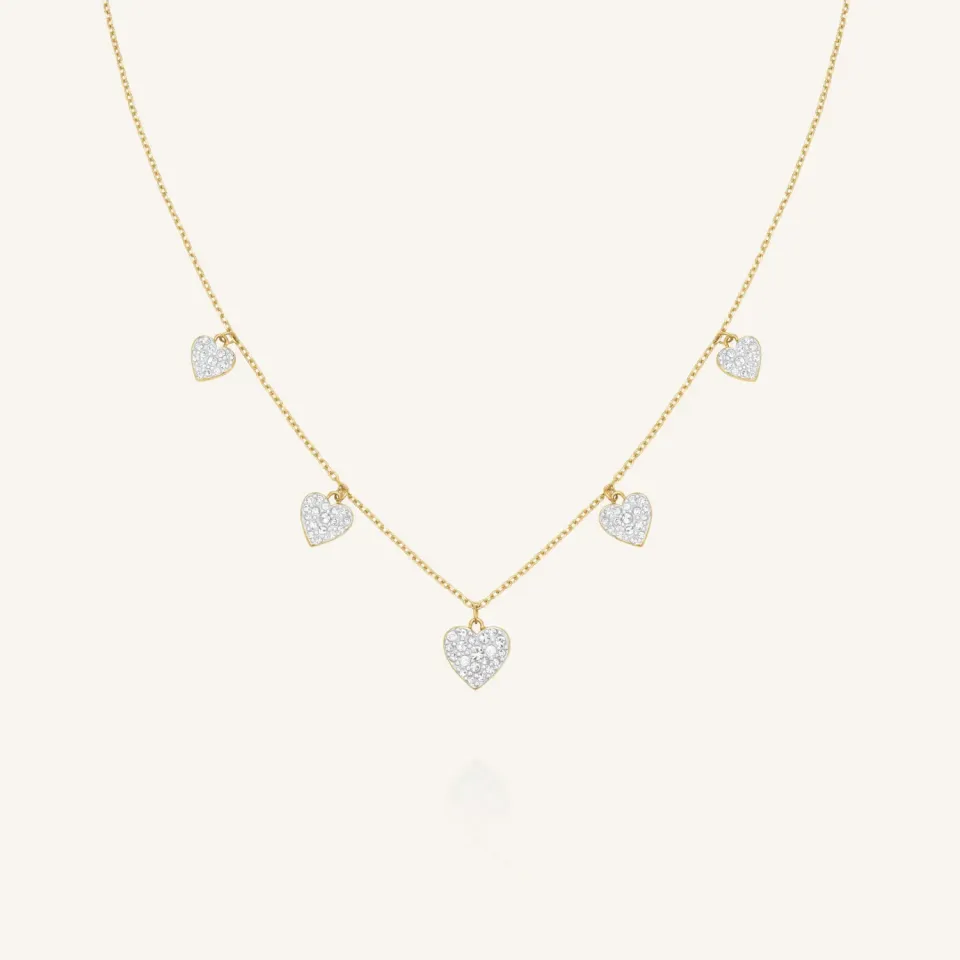 Rosefield Multi Hearts Necklace halskjede gull 42–46 cm