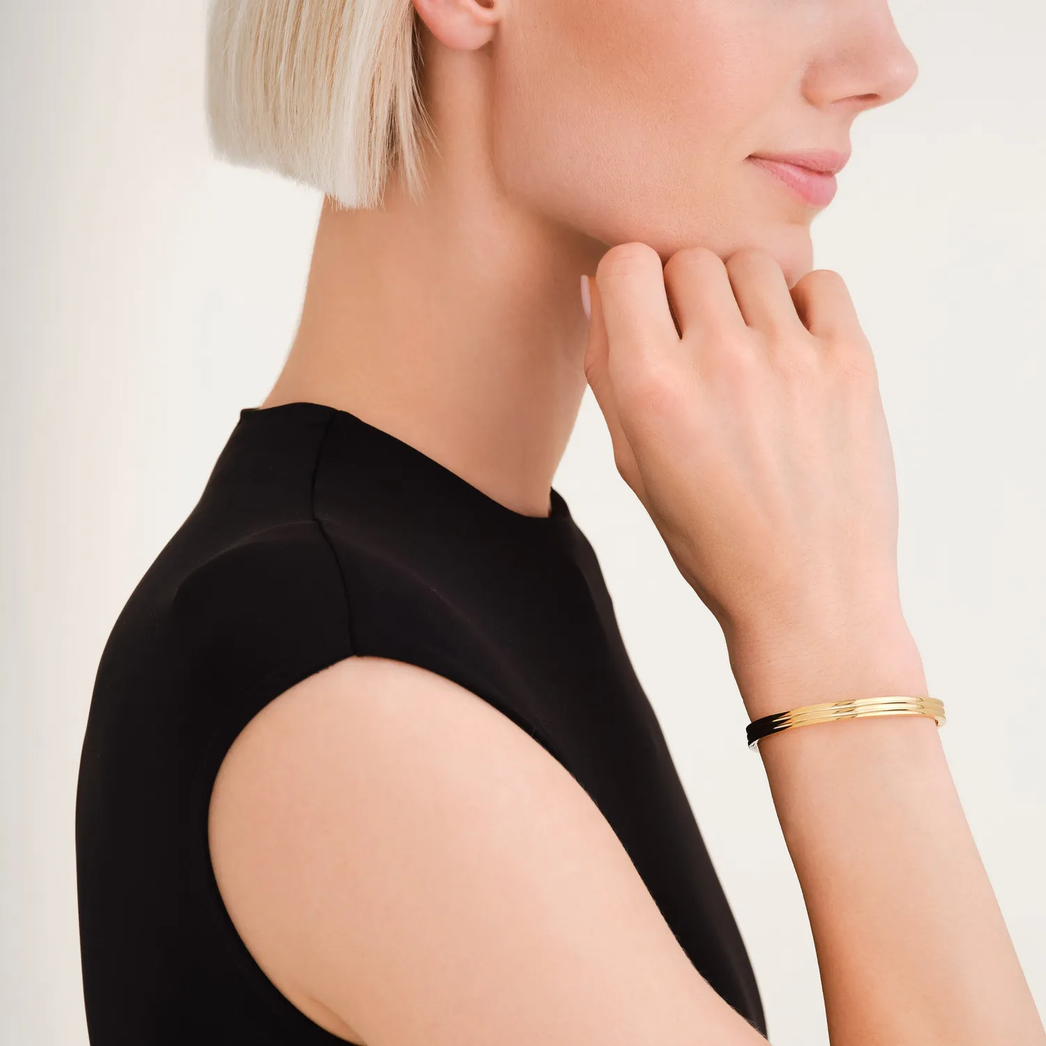 Rosefield Essentials Striped Bangle armring gull hengslet