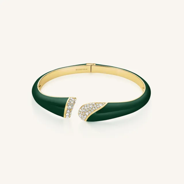 Rosefield Enamel Pave Bangle armring gull og grønn hengslet