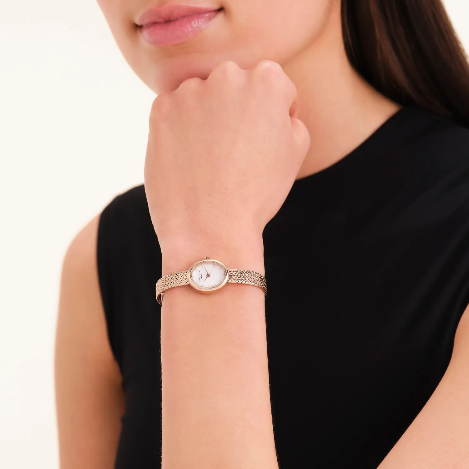 Rosefield Mini Oval Rose Gold klokke 18 × 22 mm perlemor