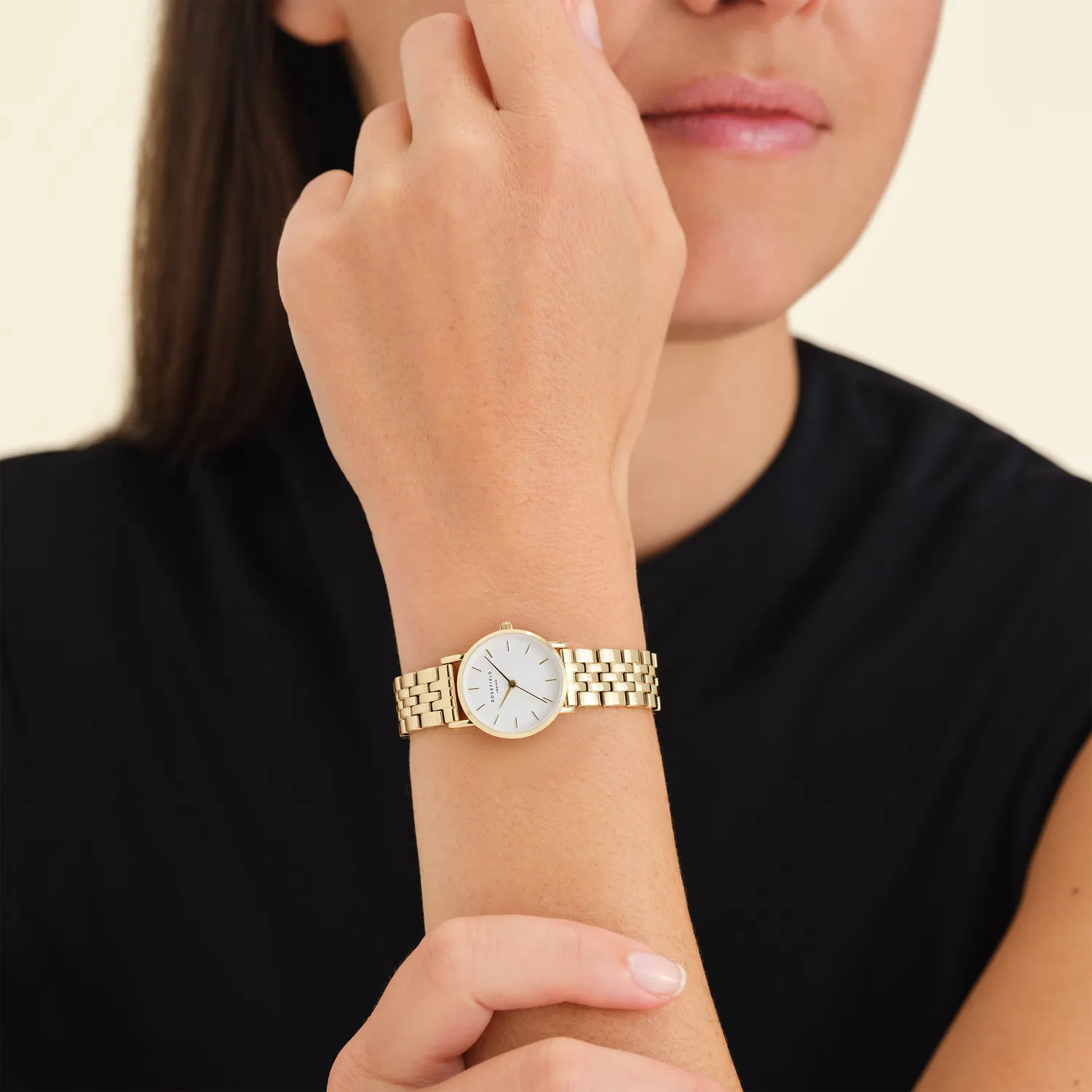 Rosefield Small Edit White Gold klokke gull 26 mm