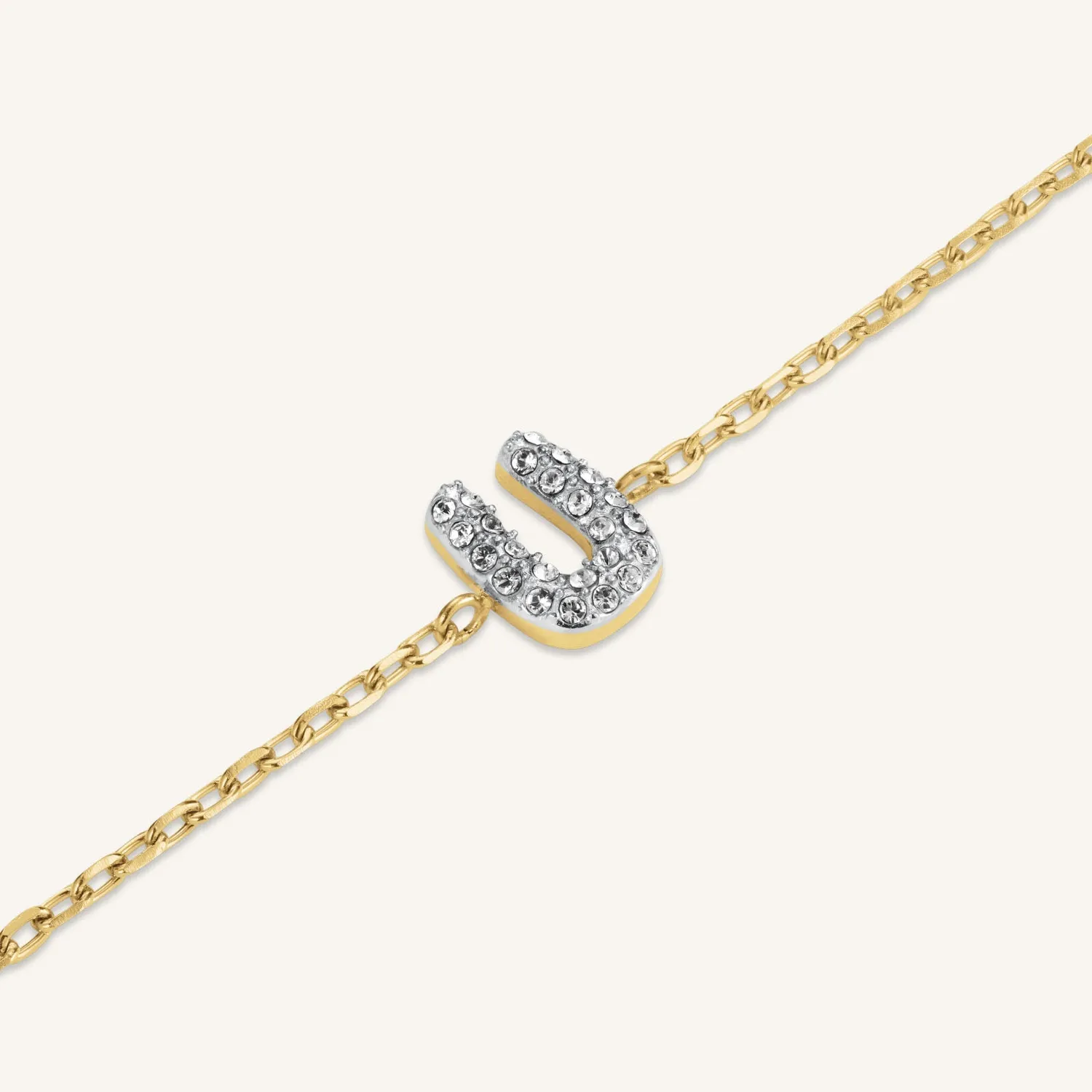 Rosefield Crystal Letter U armbånd gull 16,5–19,5 cm
