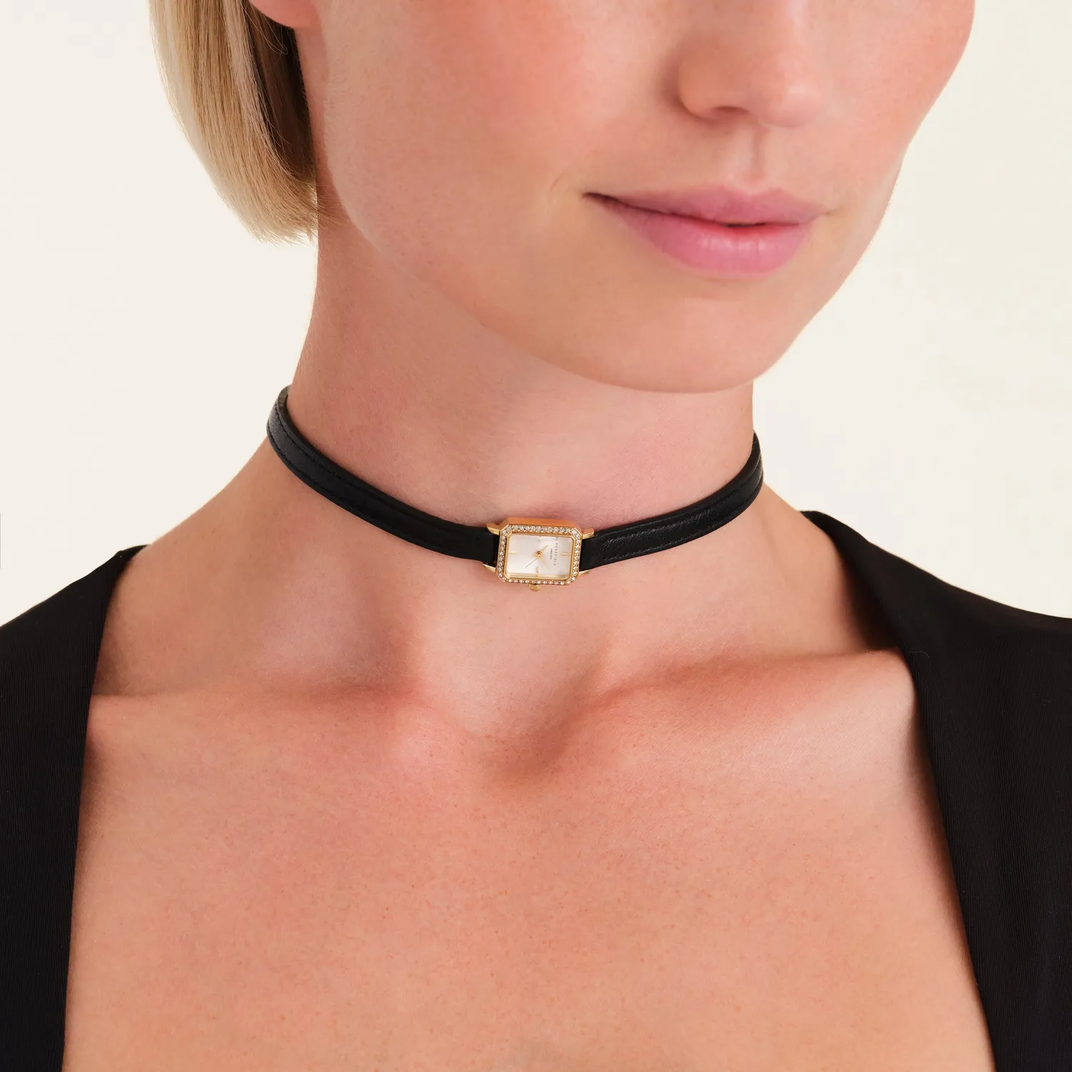 Rosefield Studio Choker Leather klokke svart skinnrem