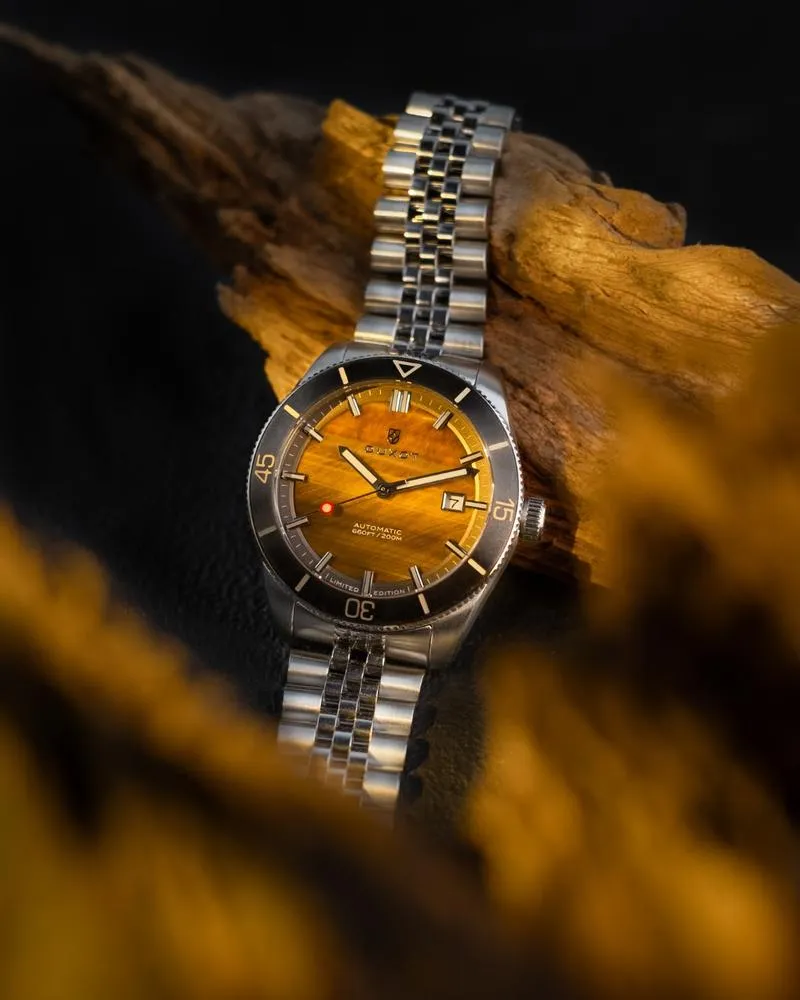 Duxot Pacifico Tiger Eye automatisk klokke steinskive