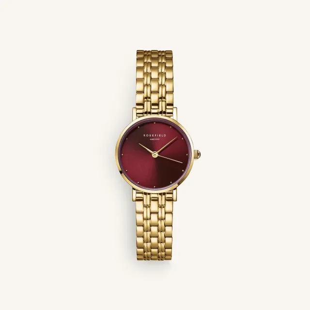 Rosefield Small Edit Burgundy klokke 26 mm gullfarget stål
