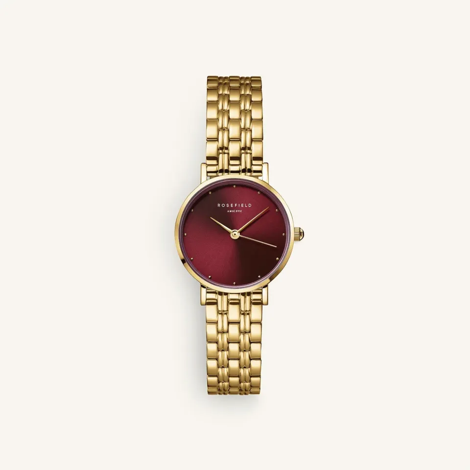 Rosefield Small Edit Burgundy klokke 26 mm gullfarget stål