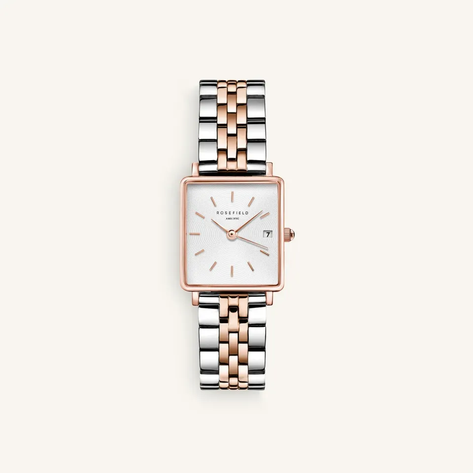 Rosefield Boxy XS Duotone klokke 22 mm roségull og sølv