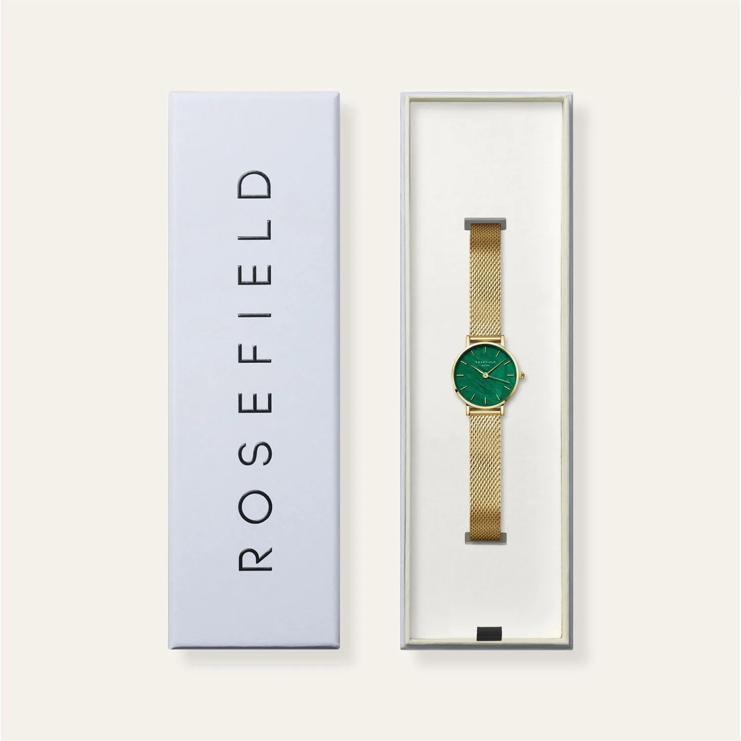 Rosefield Small Edit Emerald Mesh klokke 26 mm gull