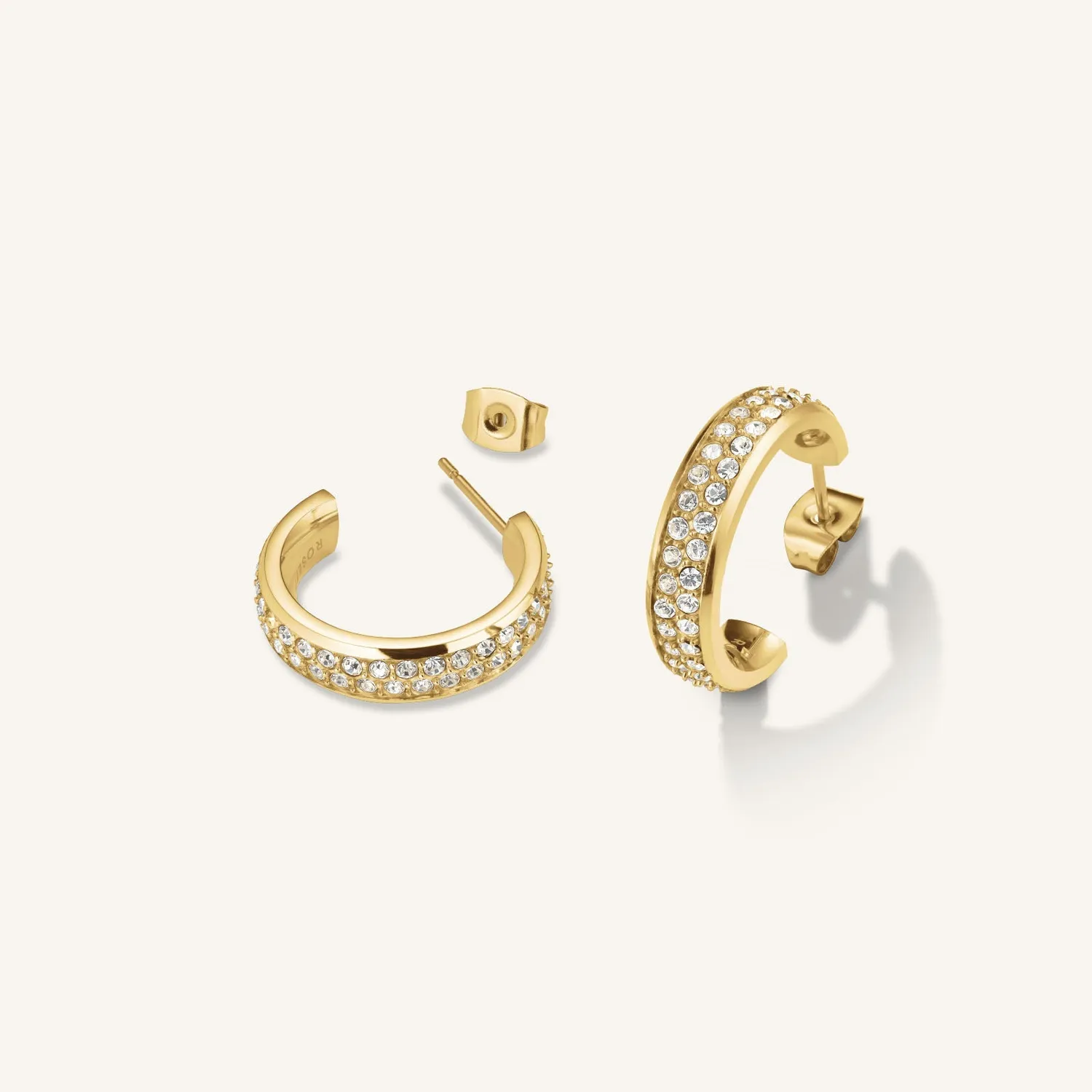 Rosefield Essentials Crystal Hoops øredobber gullbelagt stål