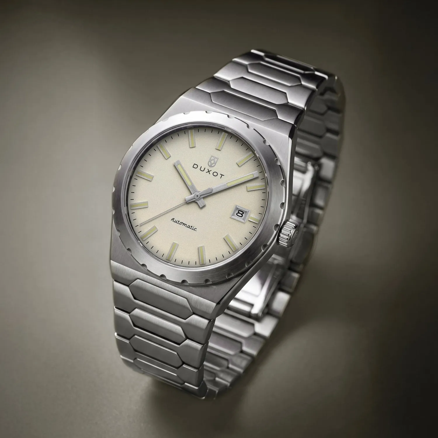 Duxot Taranto Chrome Glow klokke sølv 37 mm integrert lenke