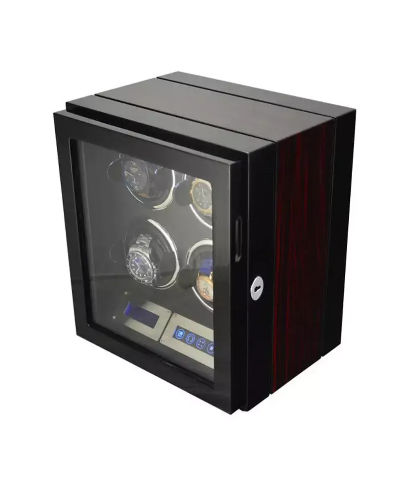 Perfekt Ur Winder For 4 klokker Glossy sort Karbon Lys Fjernkontroll opptrekker