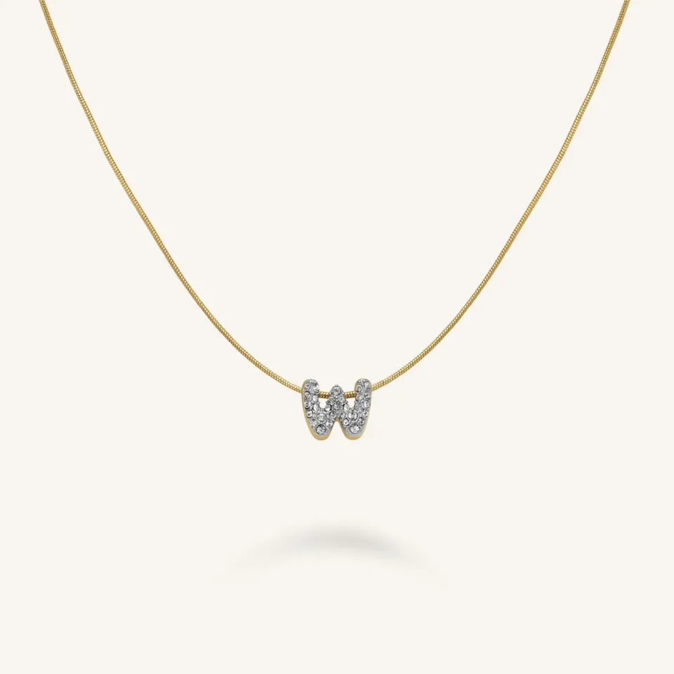 Rosefield Crystal Letter W-halskjede gullbelagt 42–46 cm